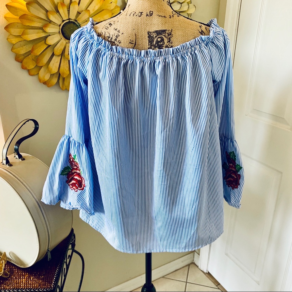 J Gee off the shoulder stripe blouse sz XL - Picture 3 of 4